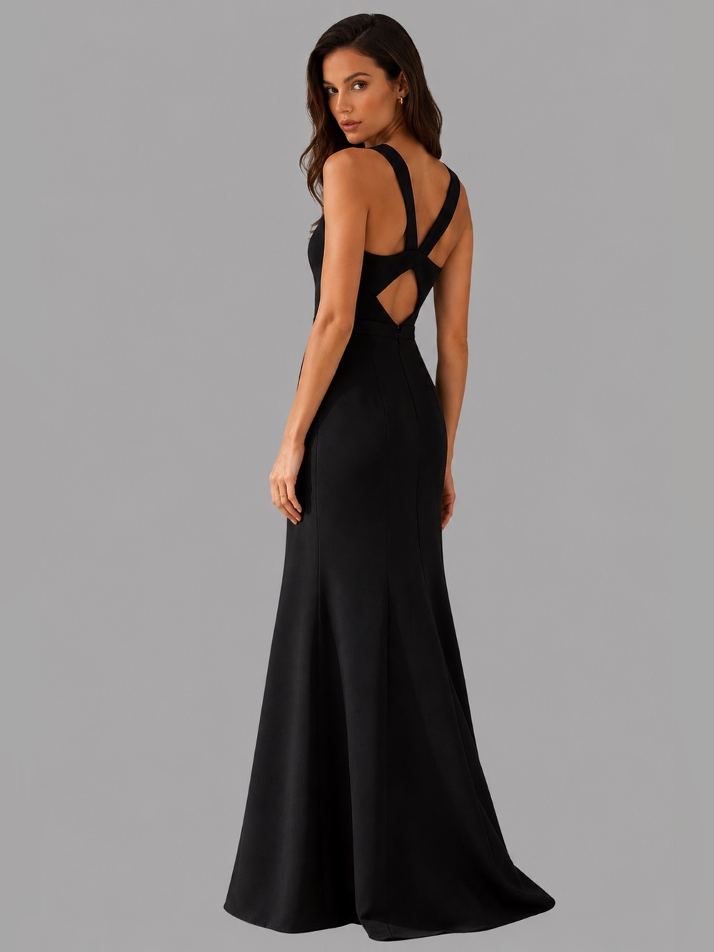 BCBGMaxAzria Black Deep V-Neck Floor-Length Gown - Picture 2 of 14